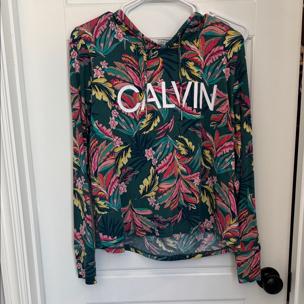 Calvin Klein Women's Tropical Floral Hoodie - Green and Pink